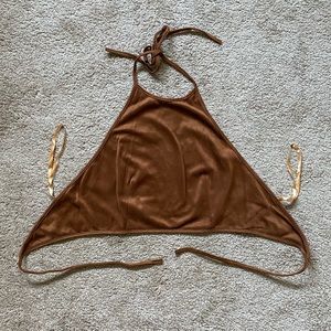 Oh My Love • Faux Suede Brown Halter Crop • Medium